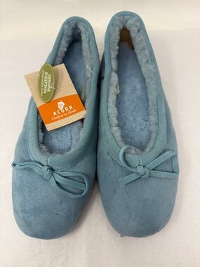 Acorn Sheepskin Ballet Slippers Turquoise Blue Coastal Cozy Flats size 9 NWT